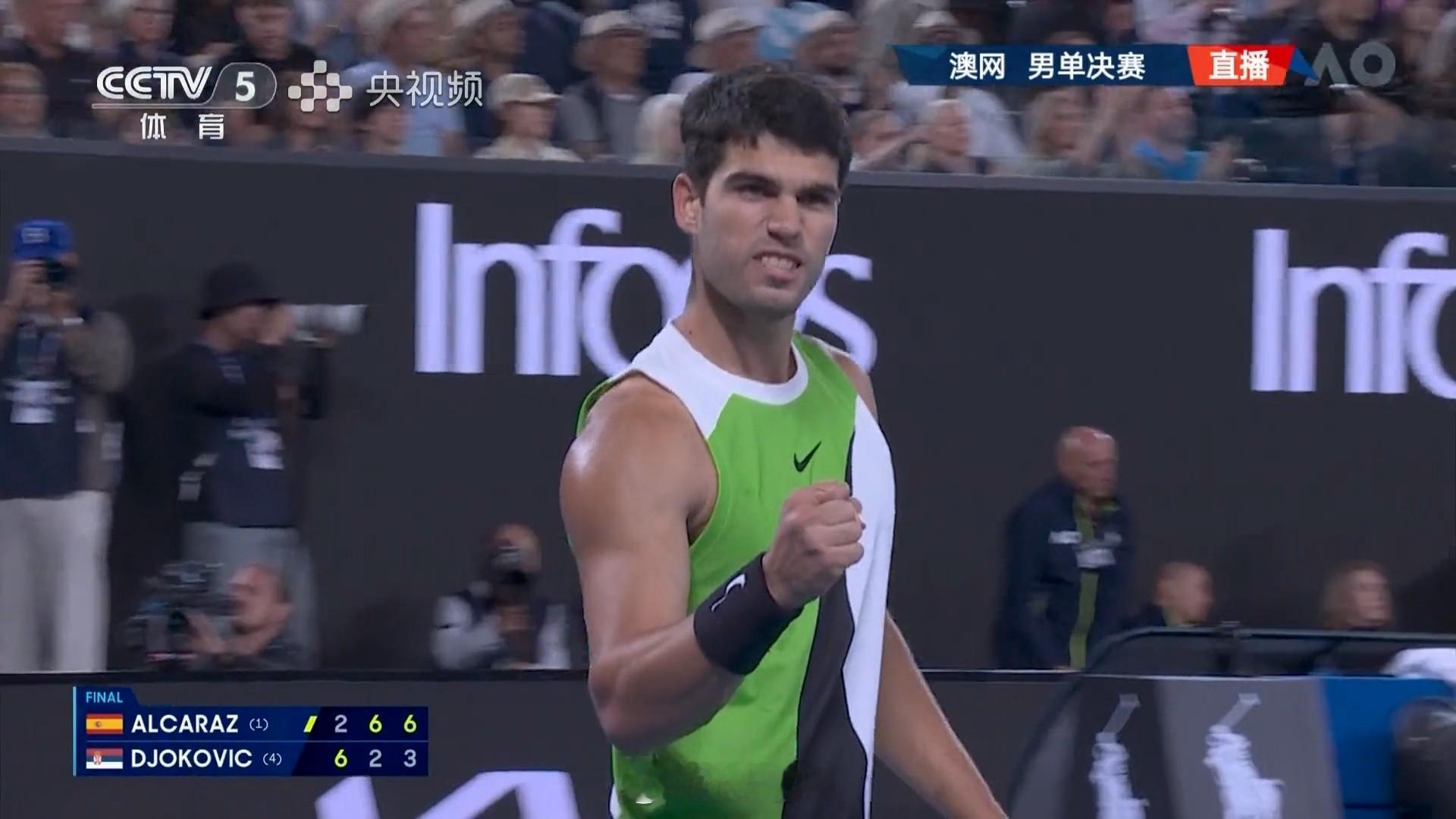 阿卡6-3又拿下一盘，2-1领先，🐔加油呀 德约科维奇vs阿尔卡拉斯 阿尔卡拉