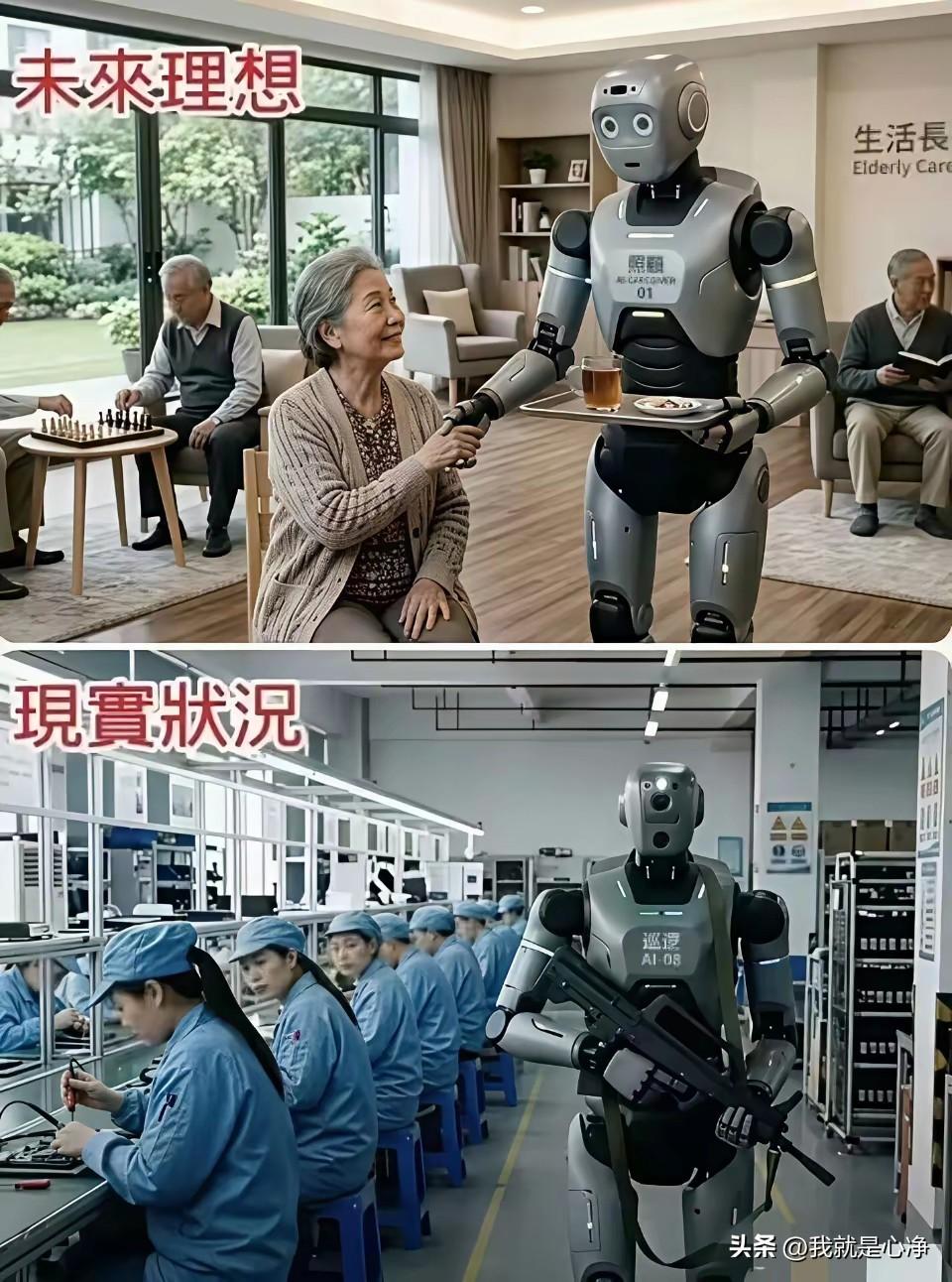 上面这张图是你以为的机器人和ai发展的方向
而下面这张图则是资本家认为的机器人和