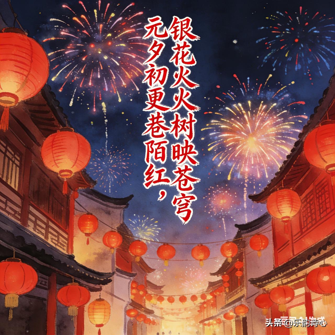 《元夕雪瑞兆丰年》乐韵诗心原创诗词:
元夕雪瑞兆丰年，
元夕华灯映夜红，
爆燃笙