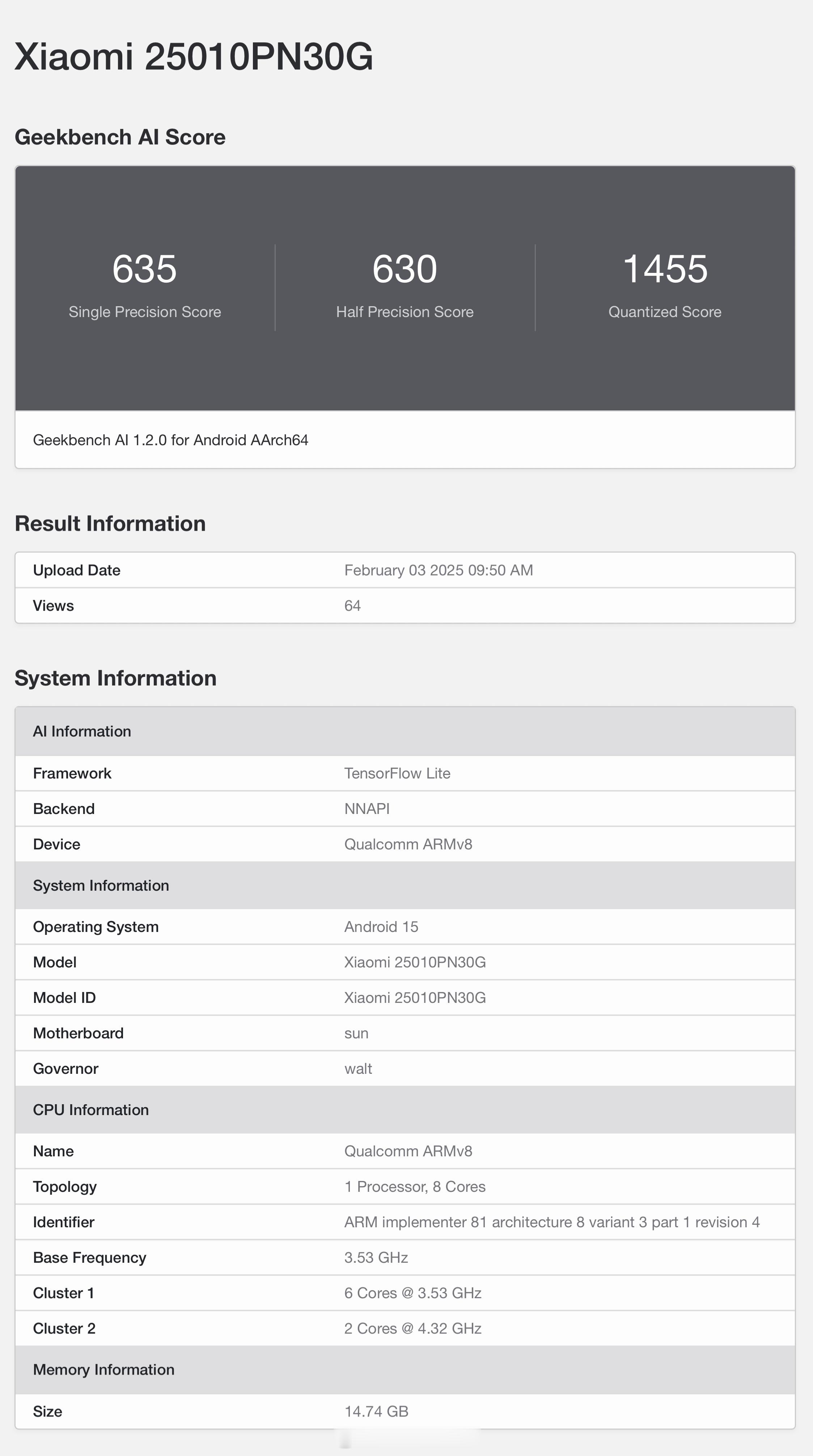 开工大吉  本月有不少重磅新机，小米 15 Ultra Geekbench AI