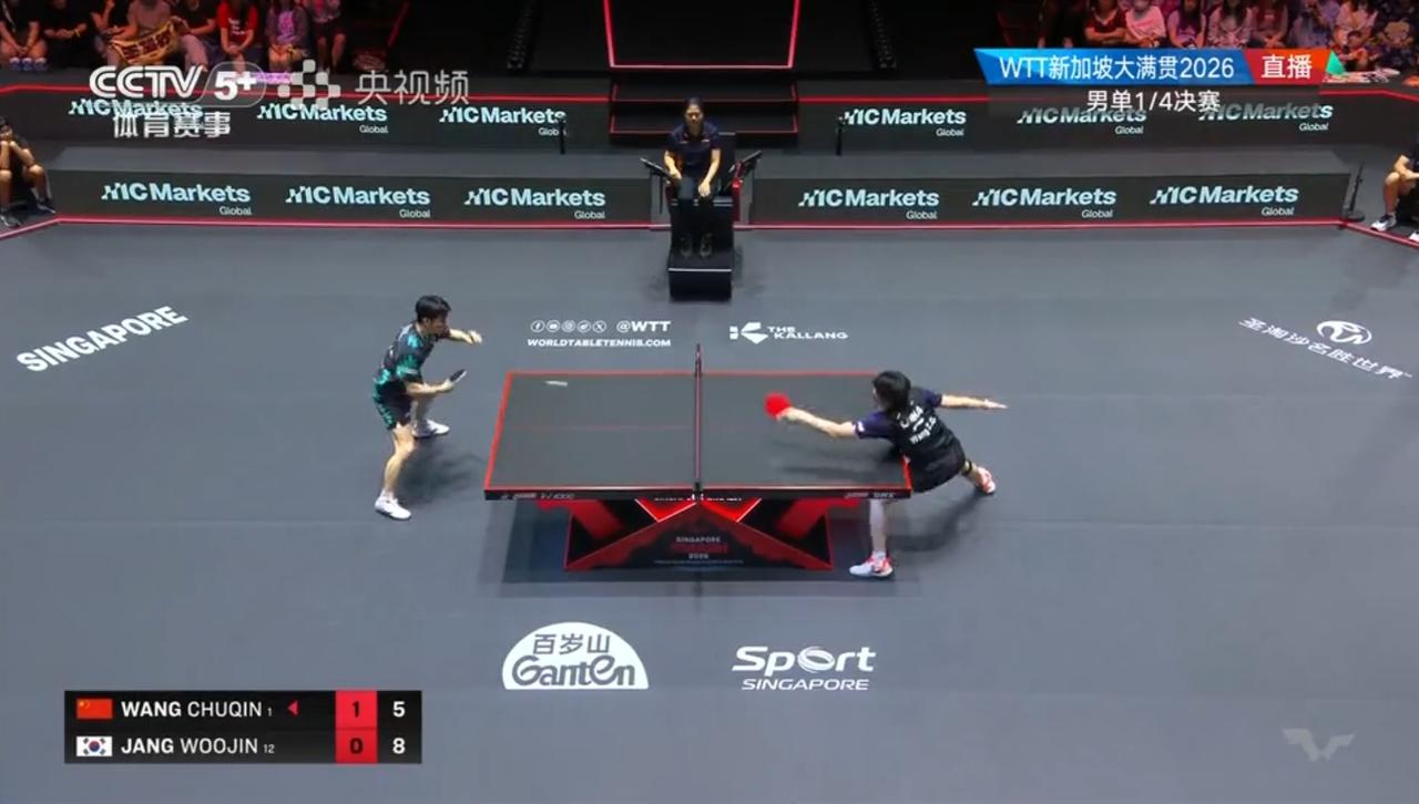 王楚钦4：0击败张禹珍，晋级2026年世乒联冠军赛新加坡站男单四强！
在刚刚结来