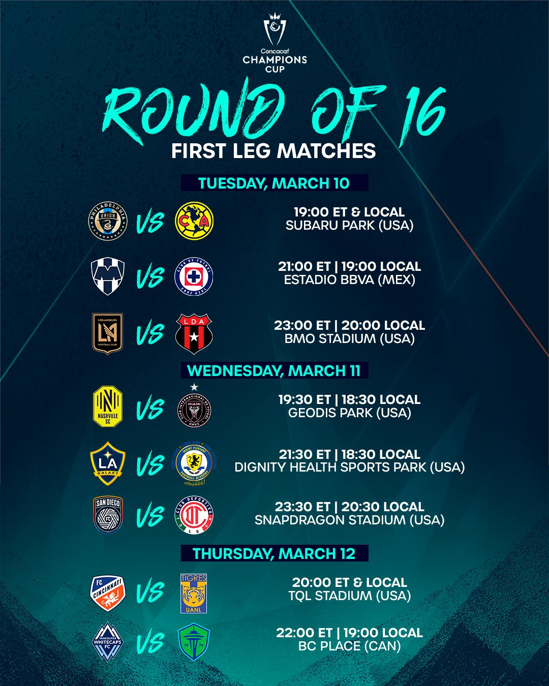 【下一场比赛】📅2026/03/12~周四🕢07:30🔥中北美冠军杯1/8