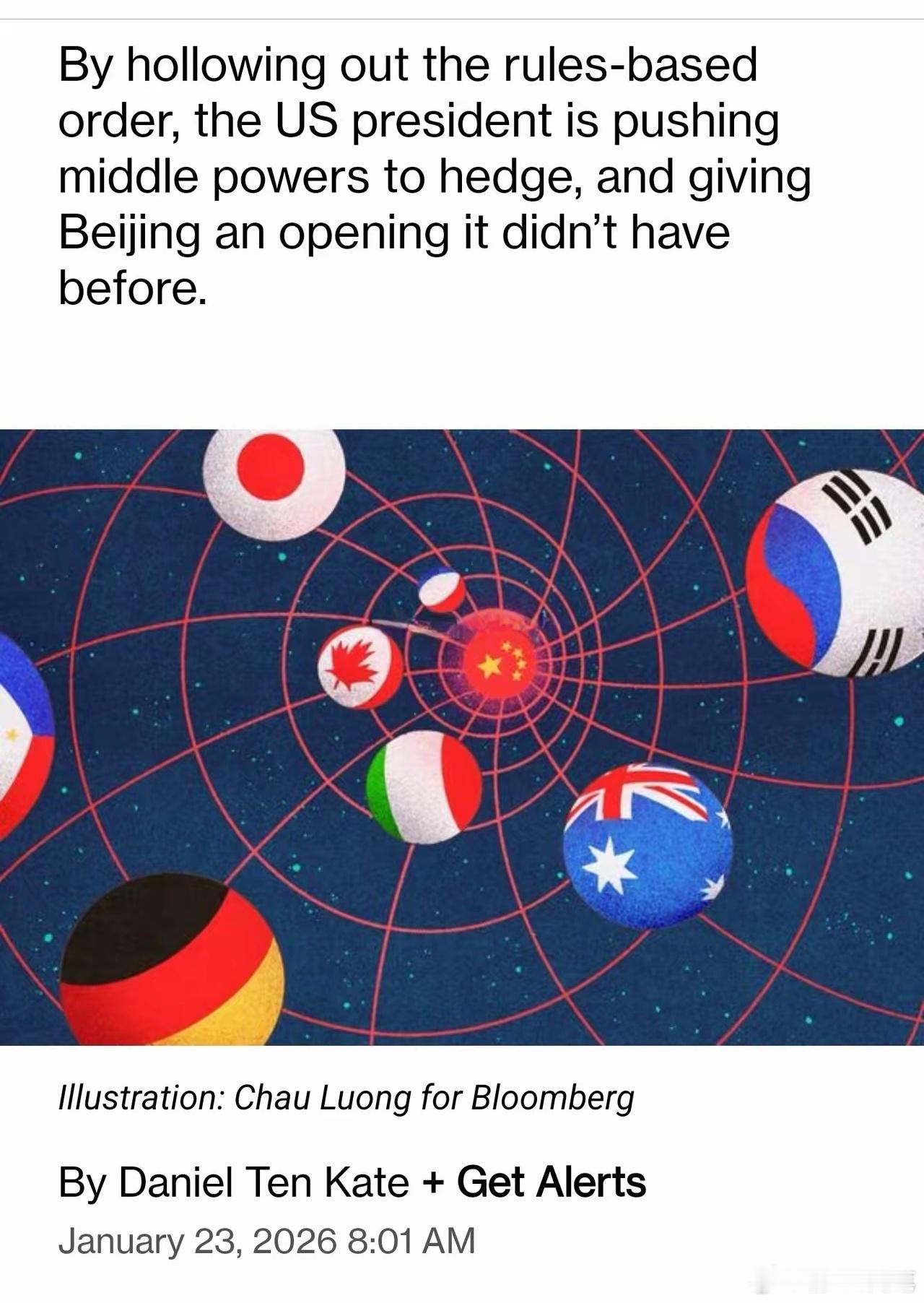 特朗普的蛮力与新秩序的全球变局！彭博社专栏外文章说，美国总统特朗普以“美国优先”