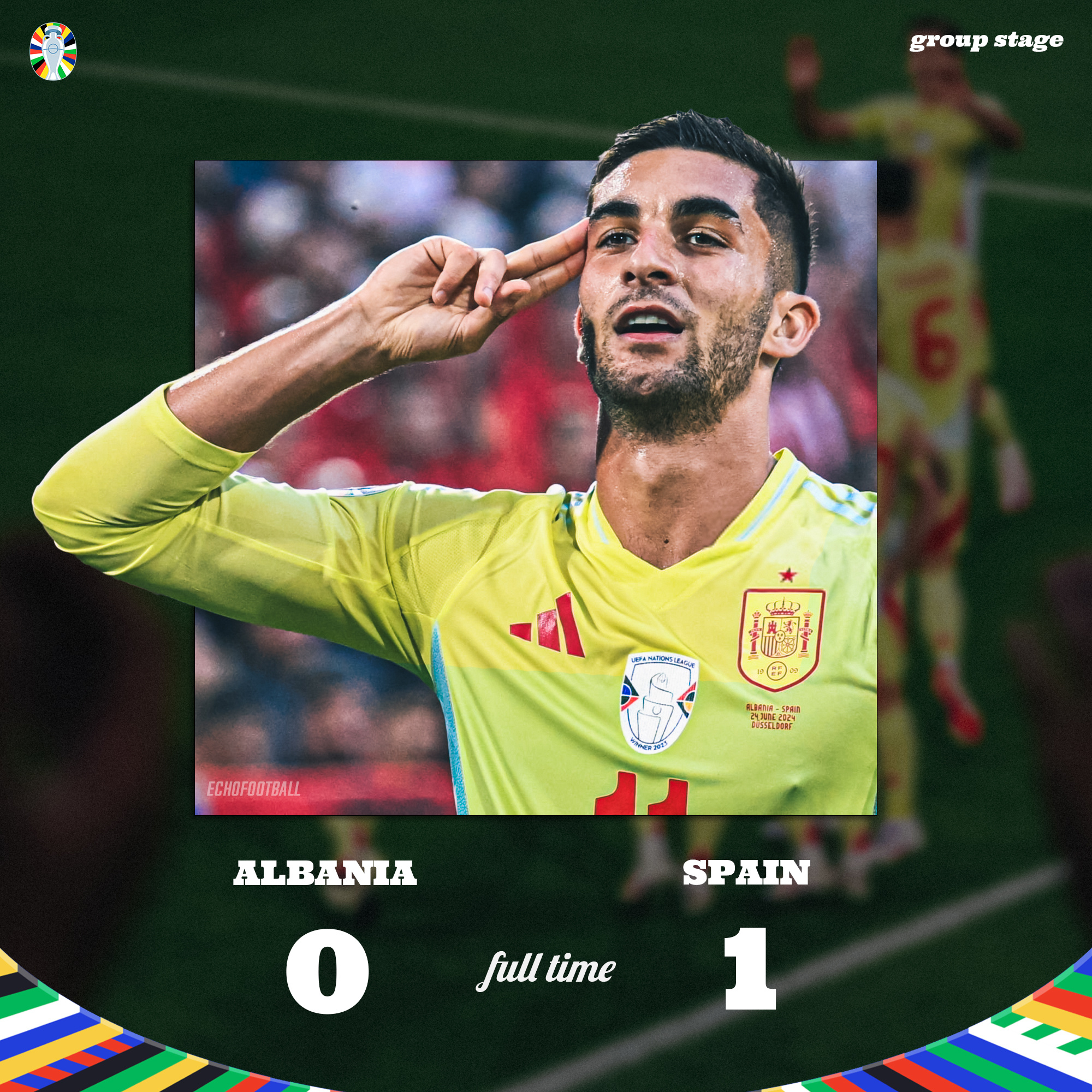 FT | 阿尔巴尼亚 0-1 西班牙🇪🇸#阿尔巴尼亚0比1西班牙##欧洲杯#