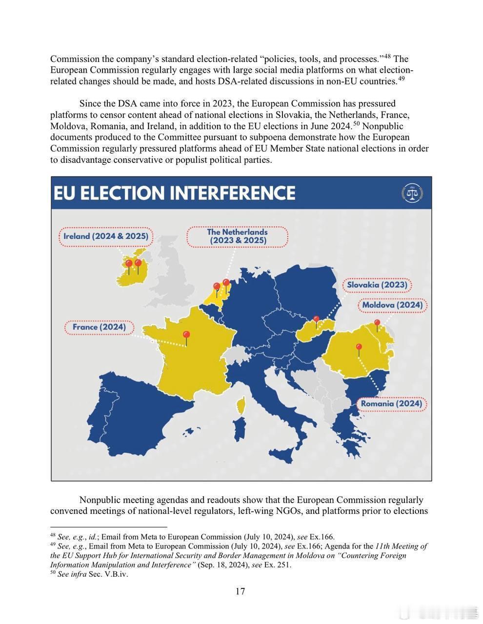美国司法委员会发布了一份关于欧洲国家选举被干预的报告，美国认为法国、荷兰、罗马尼