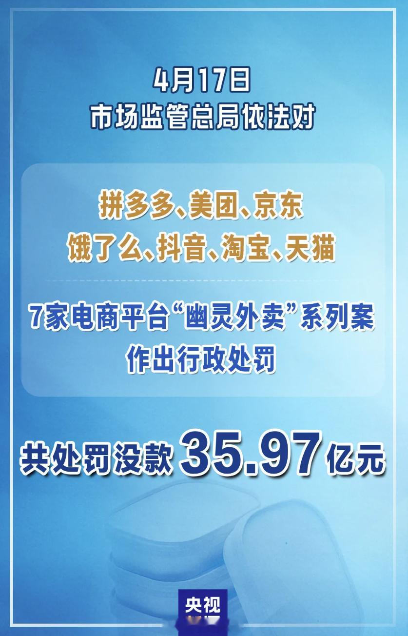 拼多多美团京东淘天抖音被罚35亿 35亿听起来吓人，但分到7家头上，每家也就几个