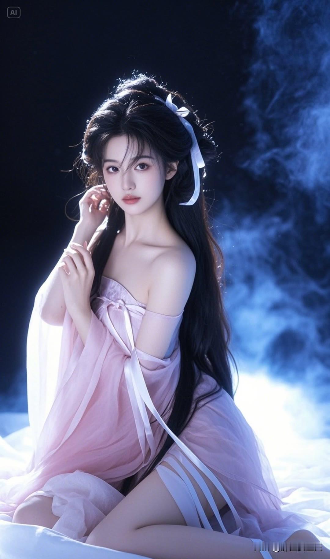 瞧那古装美女，青丝高挽步摇轻颤。眉眼盈盈如秋水，朱唇不点而赤，身姿婀娜，举手投足