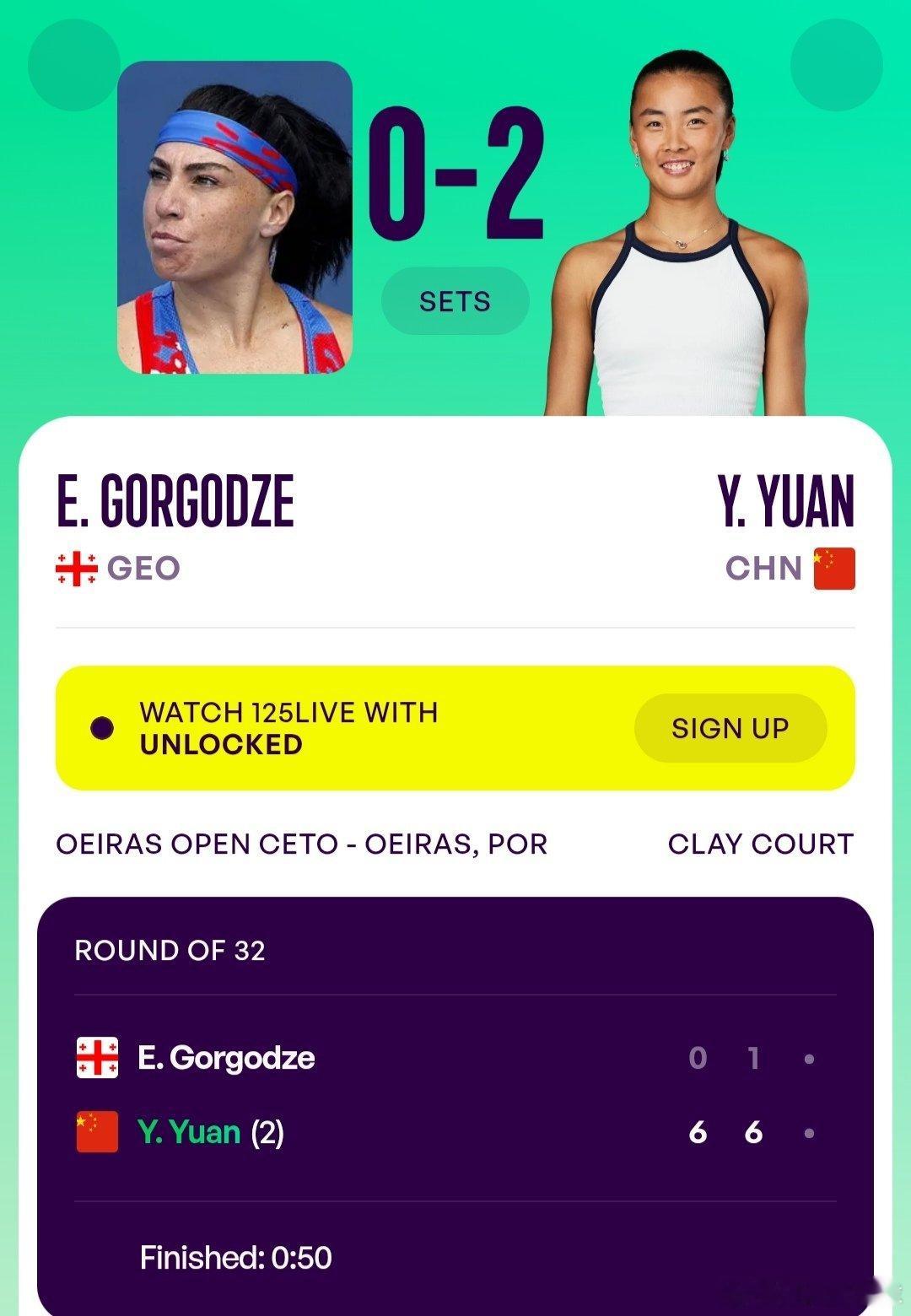 WTA125奥埃拉什站🇵🇹女单第1轮卫冕冠军袁悦🇨🇳6-0/6-1战胜戈