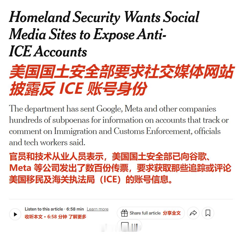 美国国土安全部已向 Google、Reddit、Meta 和 Discord 发