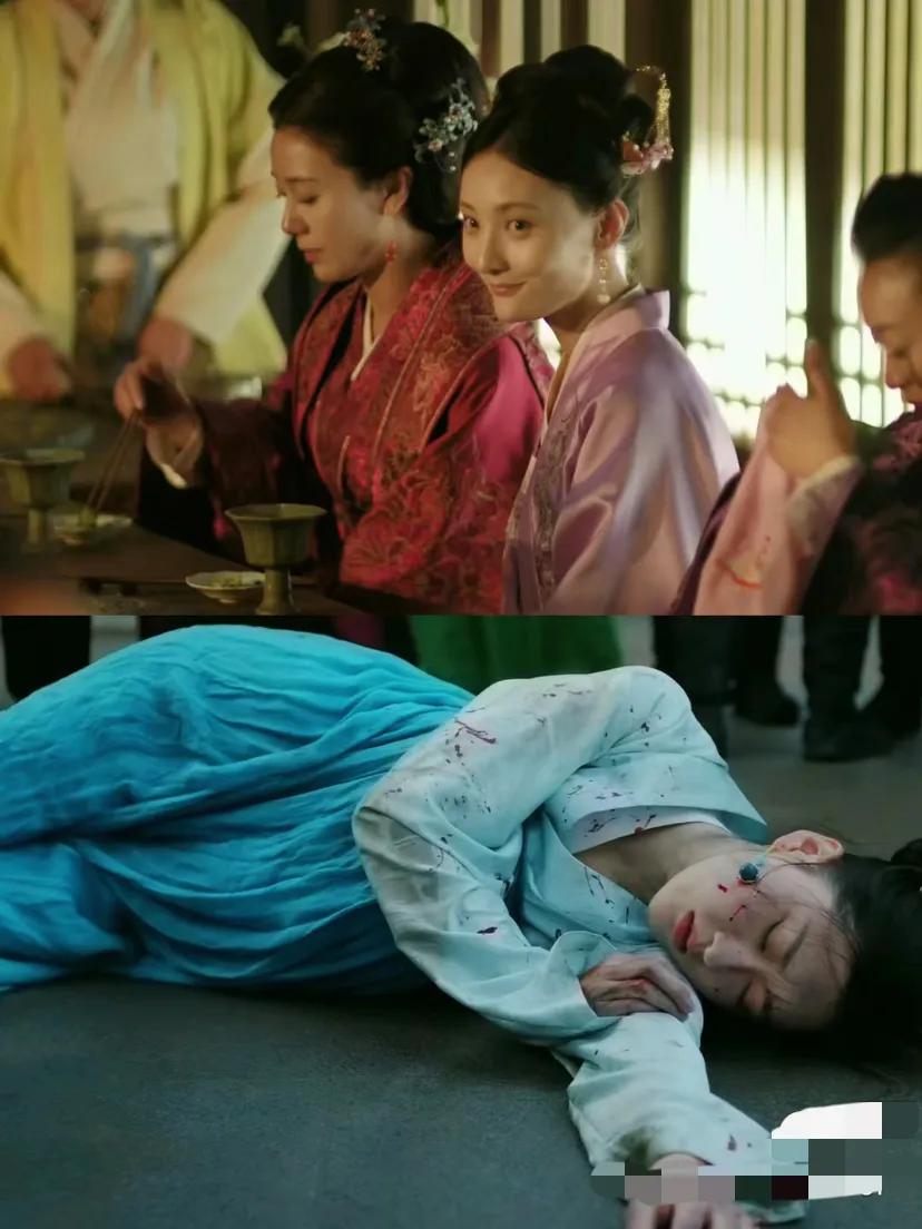 古代女子失身之后，只有以死明志。荣飞燕被歹人放回之后，回到家就不能活下去了。场景