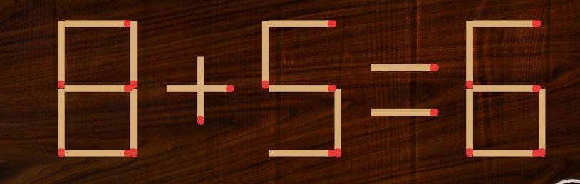 如图所示，用火柴棍摆成的等式 8 + 5 = 6 是不成立的，8 加 5 的结果