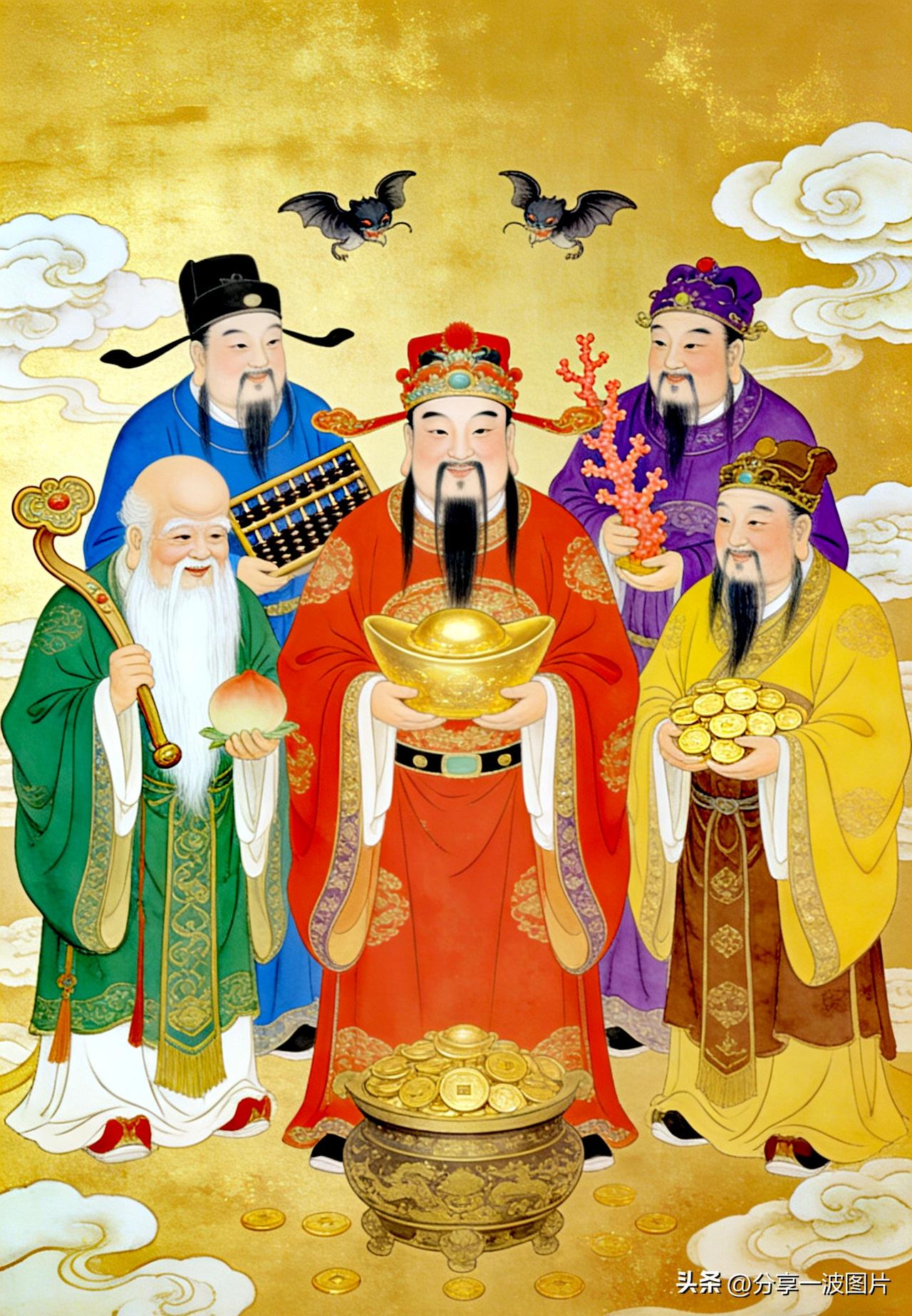 门迎百福，户纳千金。五路财神齐进门，送你马年聚宝盆，金银财宝堆成林！🐴