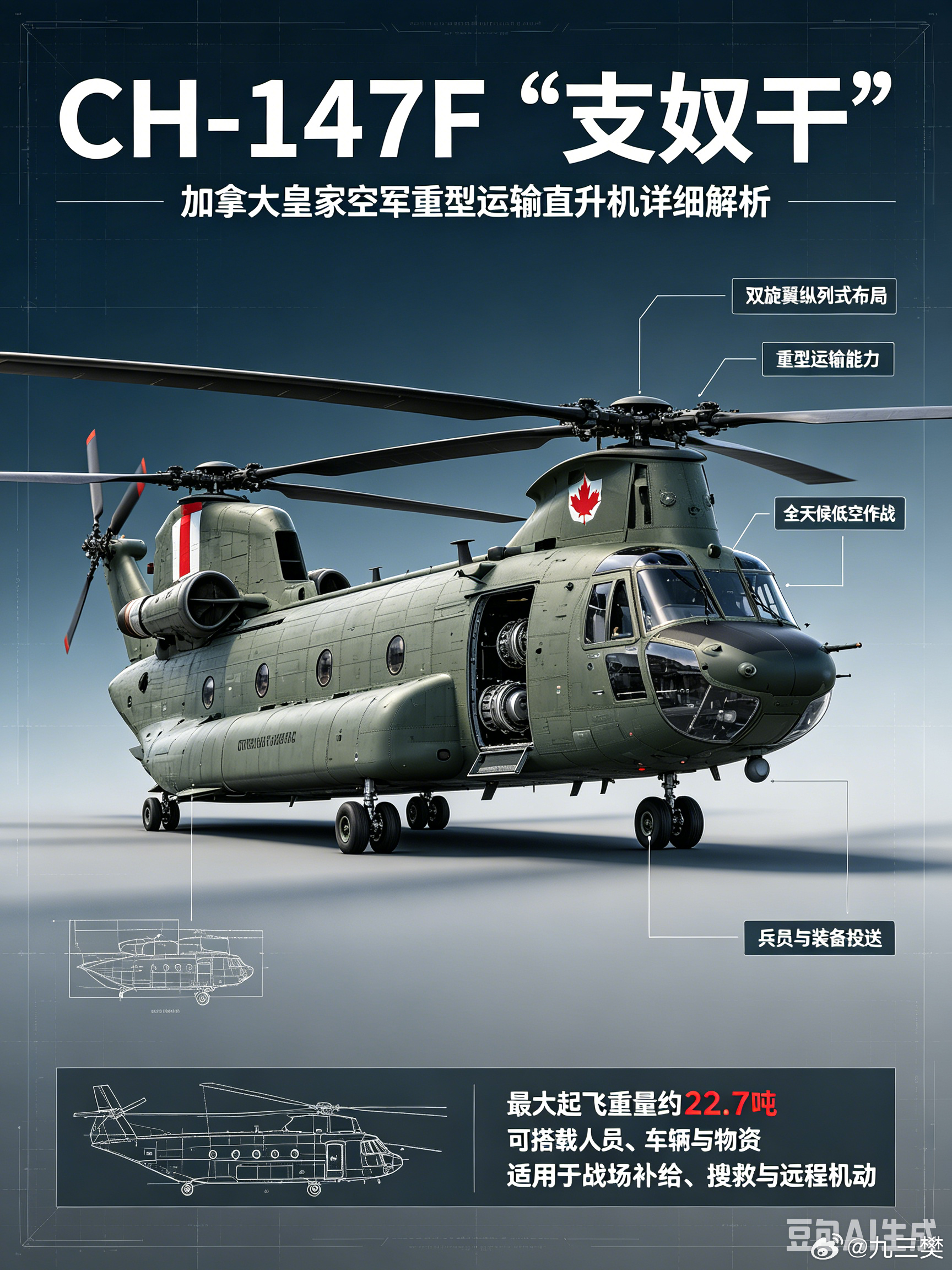 军事ai新视野 CH-147F“支奴干” 加拿大皇家空军重型运输直升机ai热力追