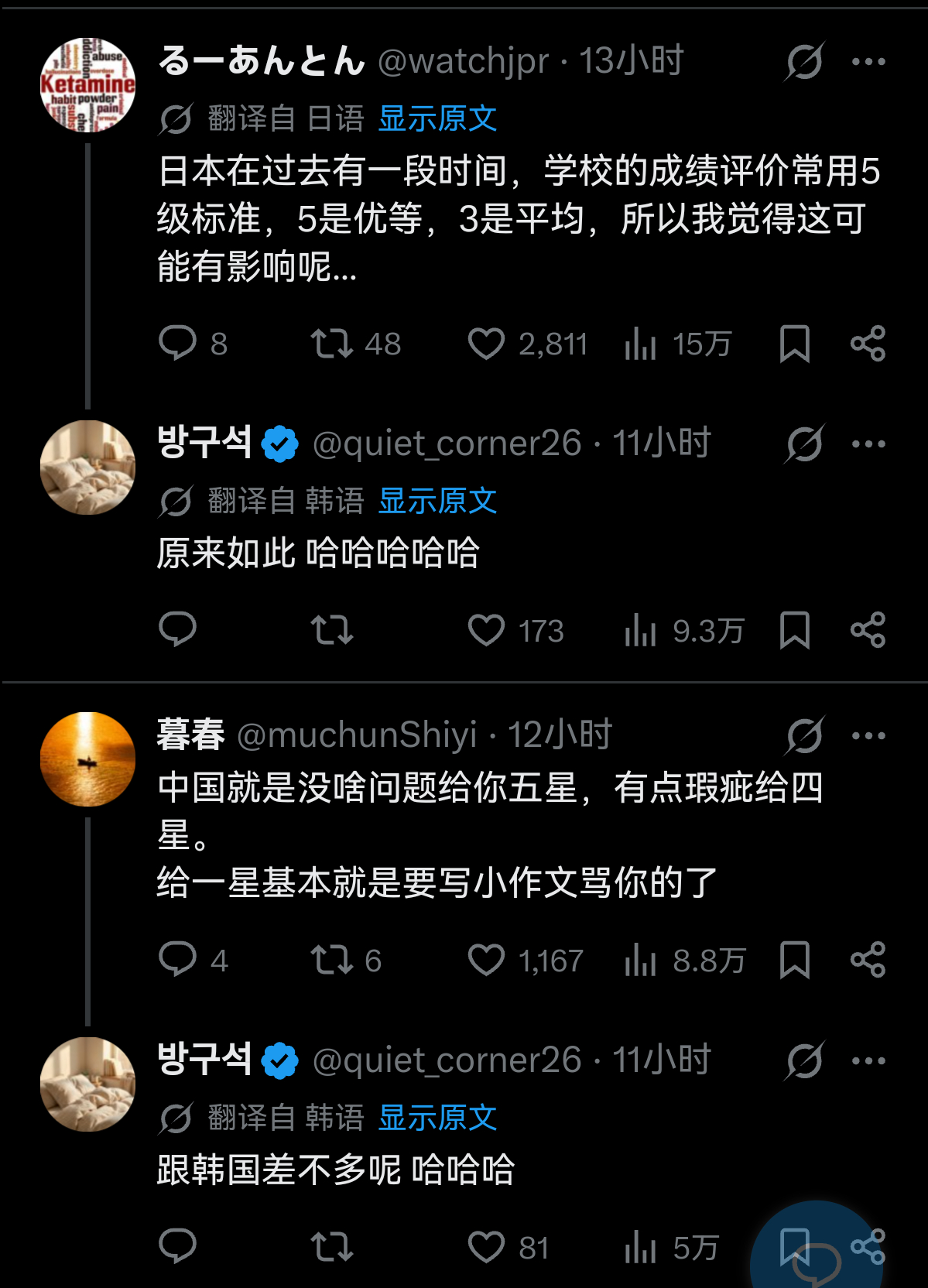 外网热议：中日韩三国评分标准 
