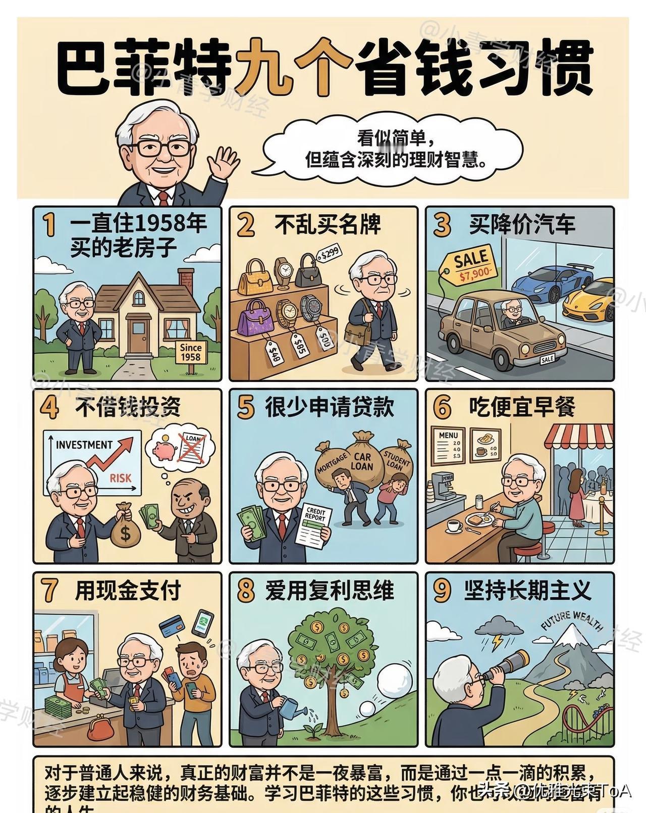 巴菲特的9个省钱习惯，看着普通却藏着发财密码☞☞☞
 
家人们，别以为大佬都是挥