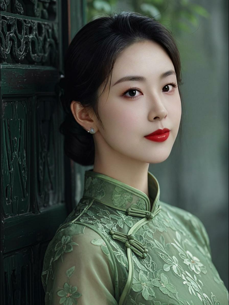 AI绿旗袍佳人