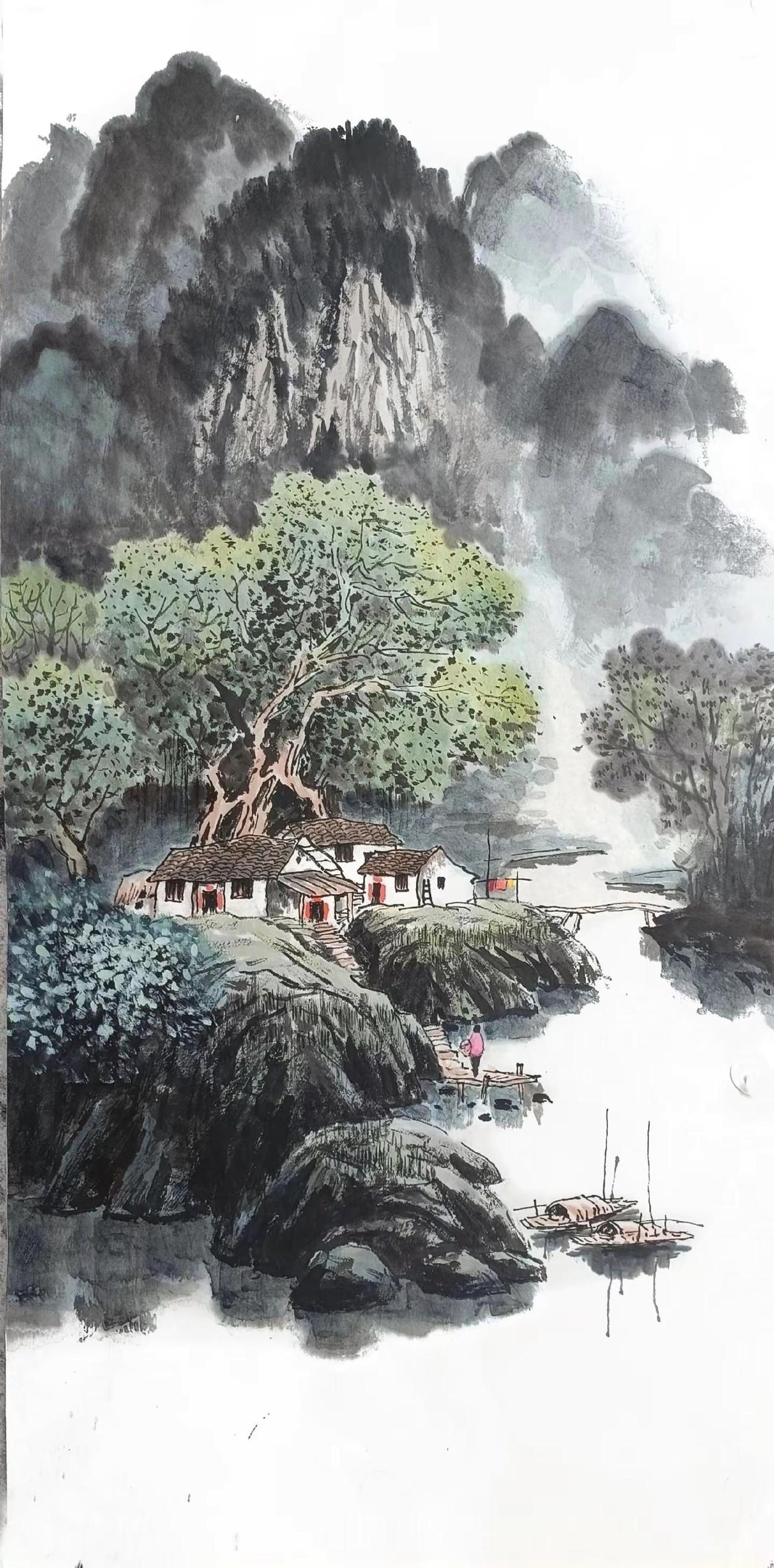 水墨人家。水墨山水创作者中心 创作灵感 国画乡村 水墨传承