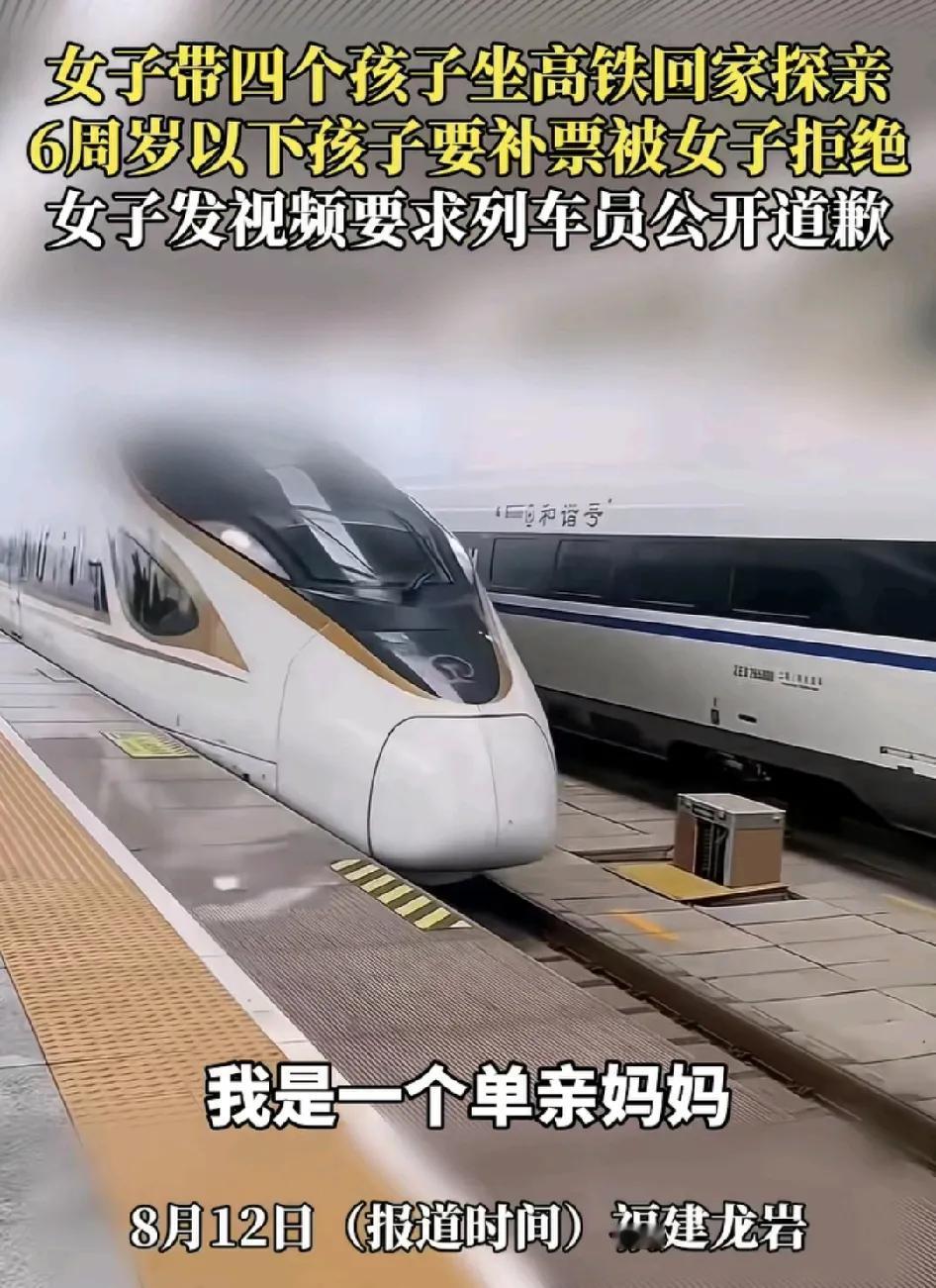 8月12日，福建龙岩一高铁站，一位单亲妈妈发文称自己带着4个孩子回娘家，在列车上
