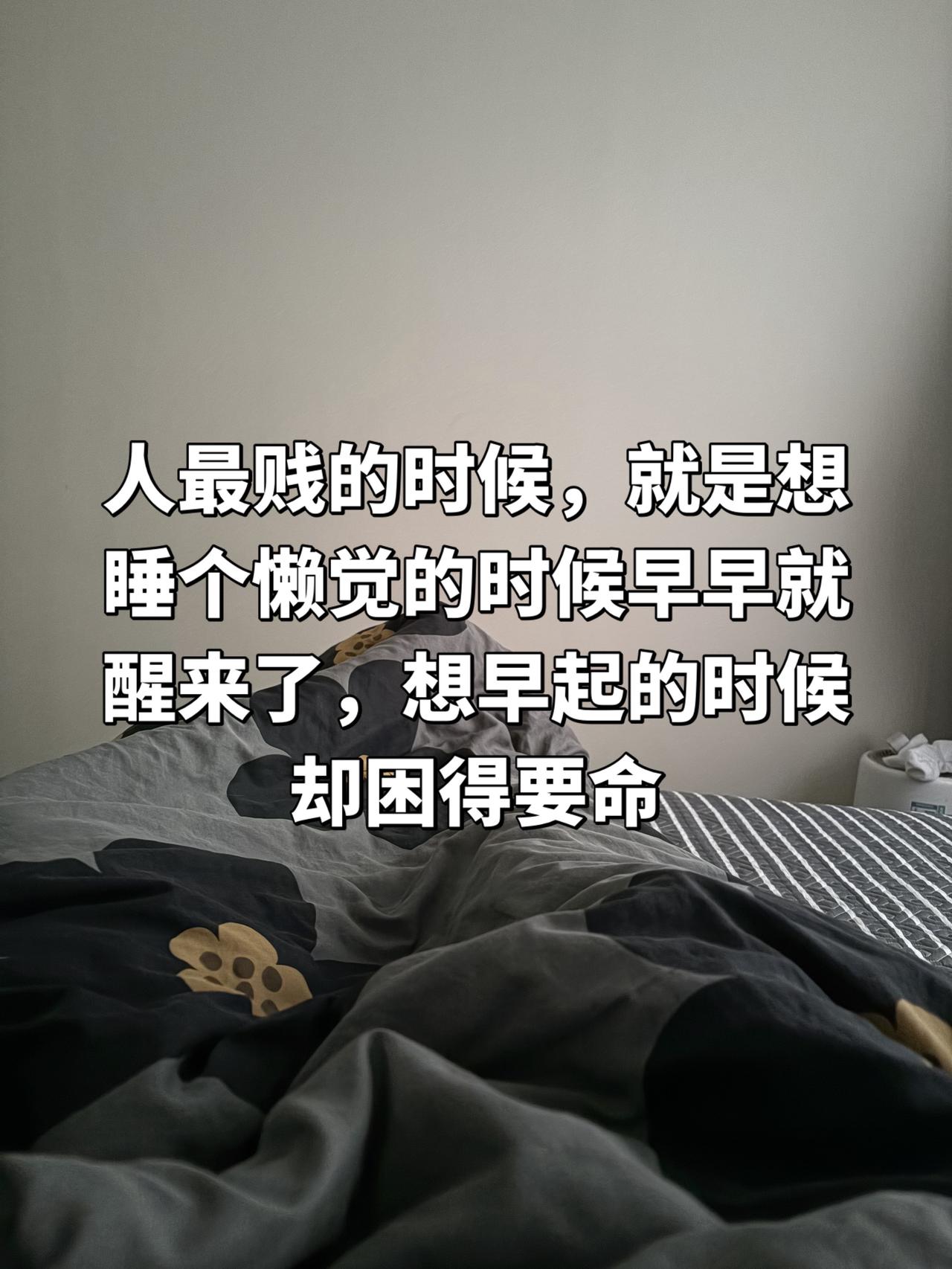 人最贱的时候，就是想睡个懒觉的时候起得很早，想早起的时候却困得要命