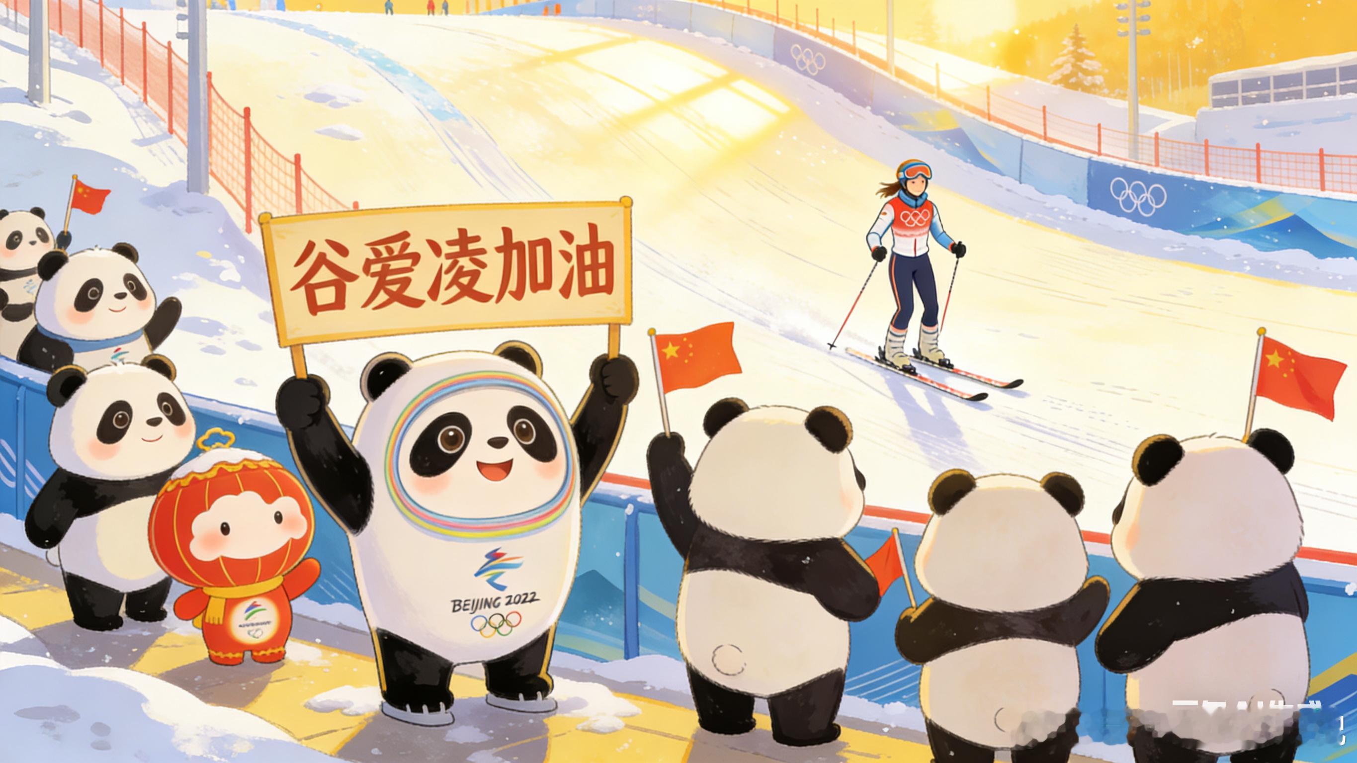 谷爱凌决赛第11位登场和国宝大熊猫一起为谷爱凌决赛加油！体育AI过大年AI癫疯大