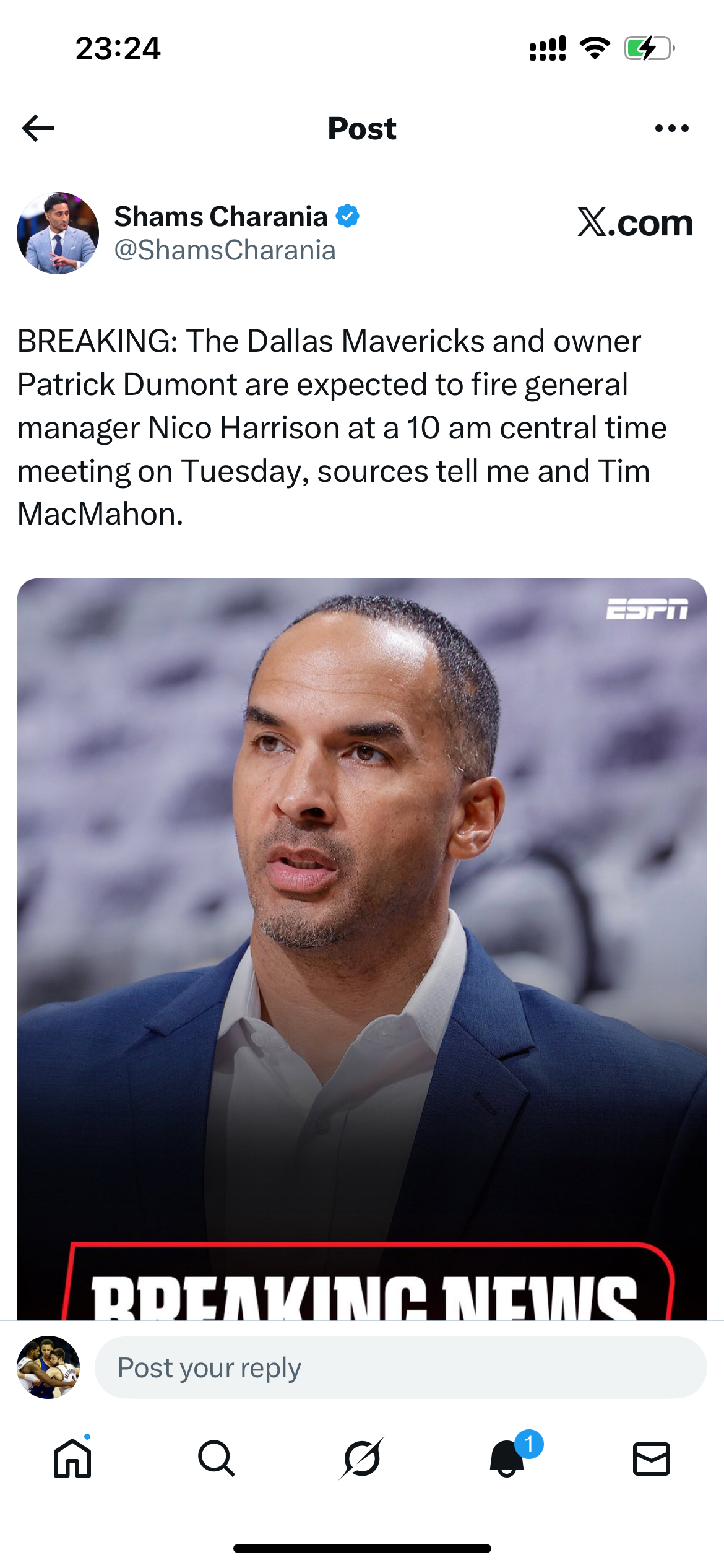 Shams：独行侠老板帕特里克·杜蒙预计将在周二上午 10 点的会议上解雇总经理