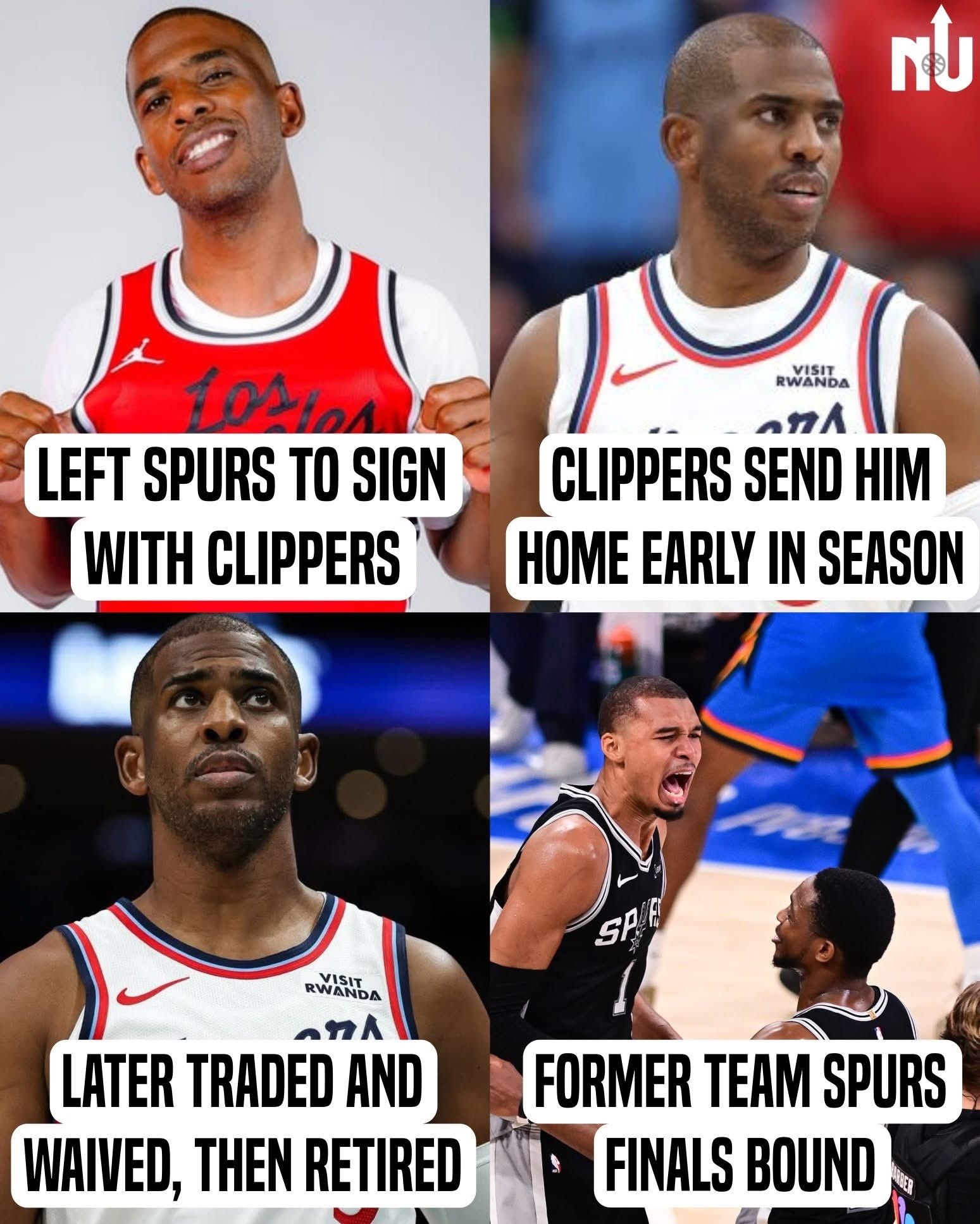 NBA 克里斯·保罗当初签约快船，赛季初就被送回家了。后来，他被交易、裁掉，最终