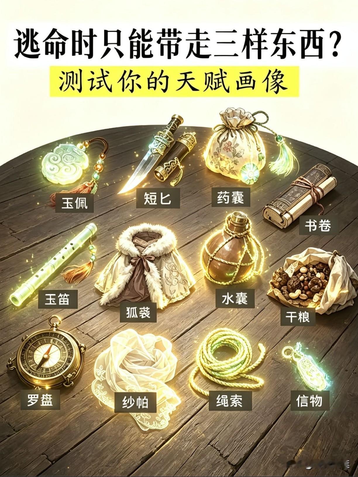 危机时刻，  大难临头之际，如果我们随身只能带走三样东西，你选啥？平心而论，不受