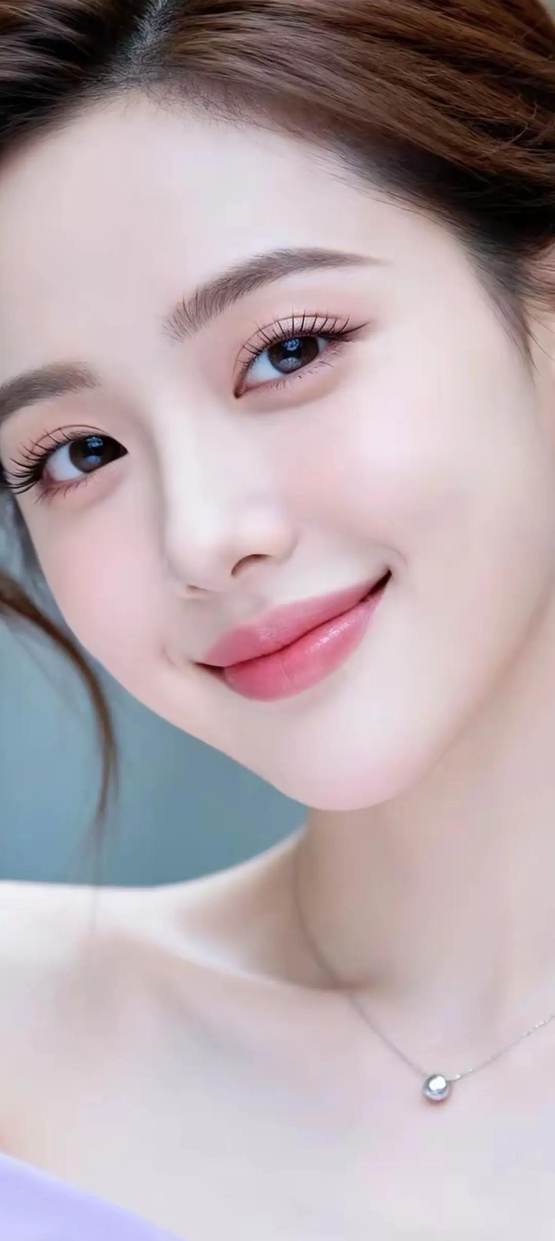 甜美笑容，温柔眼眸，自然妆容，清新自然