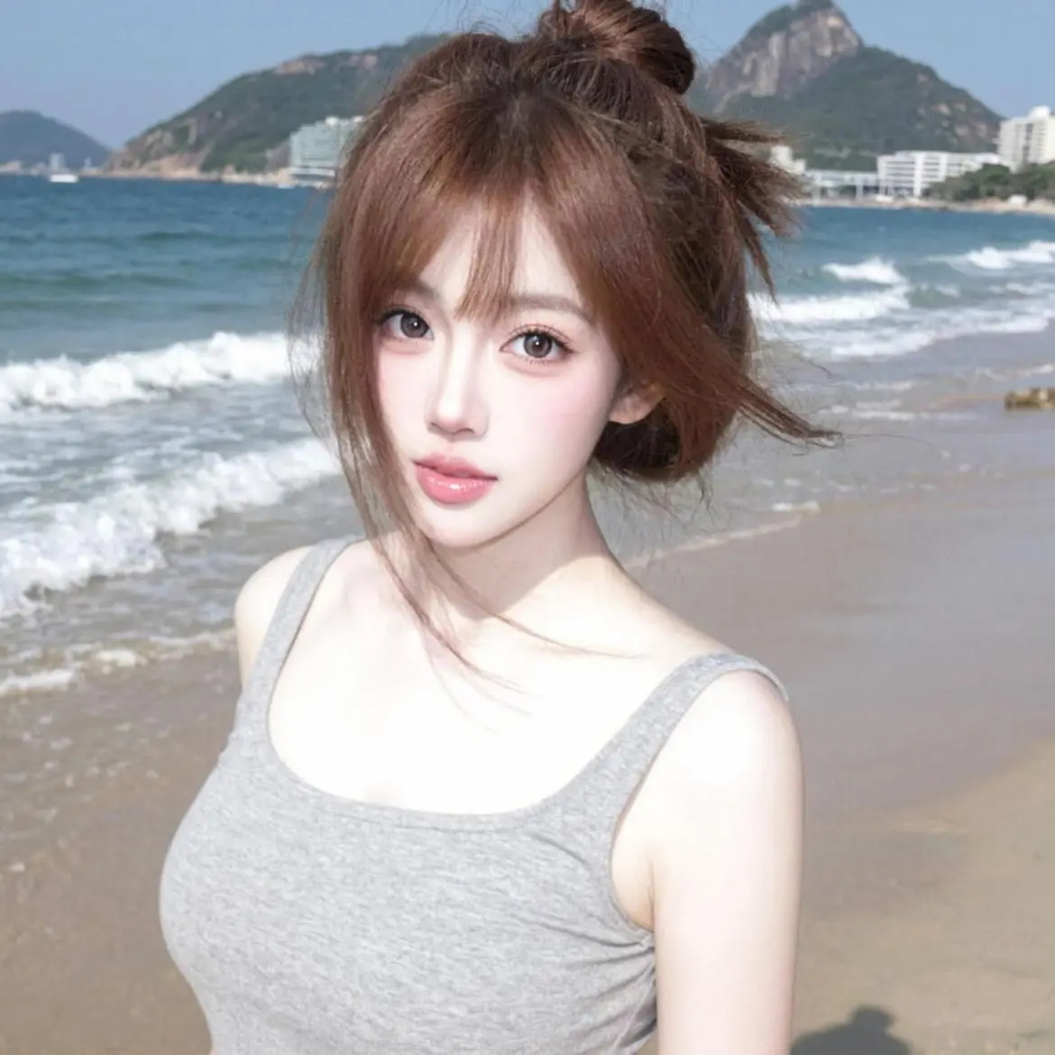 AI海滨柔美写真 随变ai随便玩 迷之角度甜妹 写真情绪片