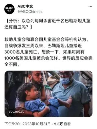 12月31日，美国主流媒体ABC罕见地在推特上质问：以色列每周杀害近千名巴勒斯坦