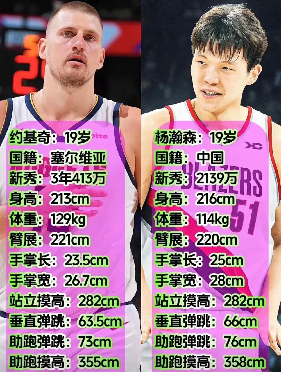 模板约基奇？看看19岁约基奇与19岁的杨瀚森对比，杨瀚森静态天赋完全不输约基奇…