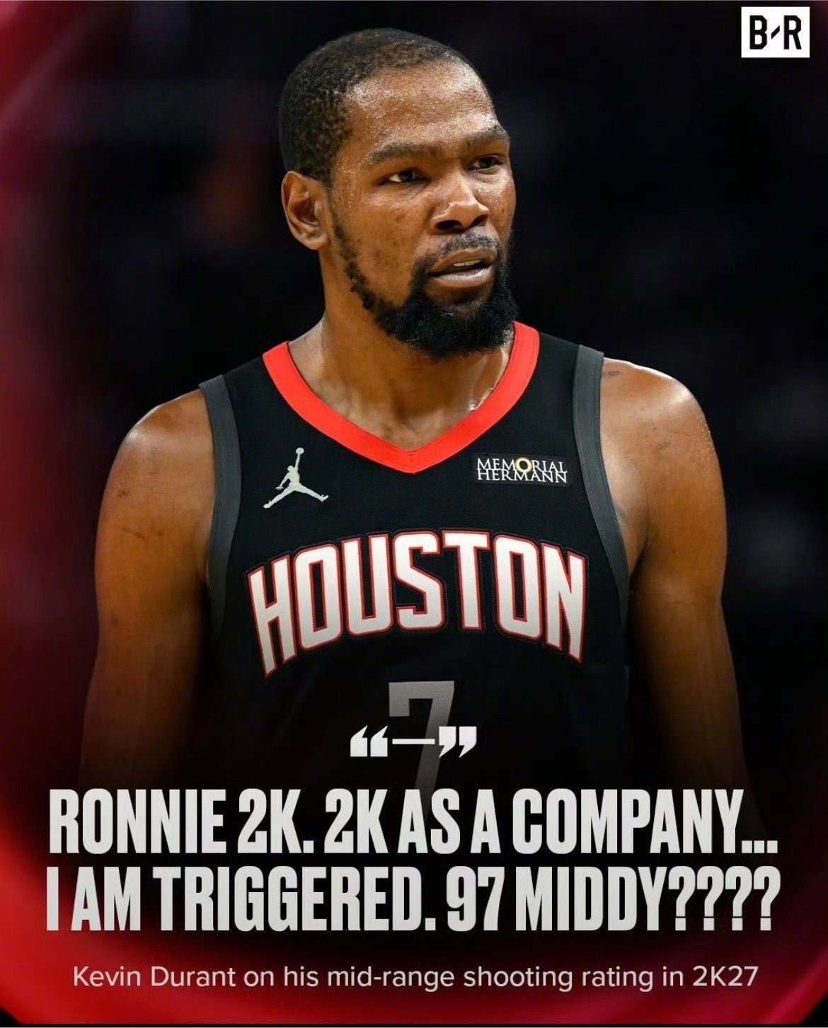 NBA2K27游戏中，把杜兰特的中投能力值设为97，引发杜兰特不满！杜兰特：“你
