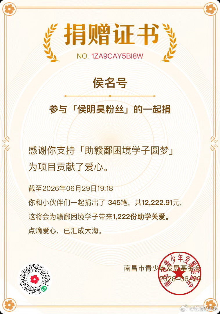 侯明昊粉丝做公益了，正能量