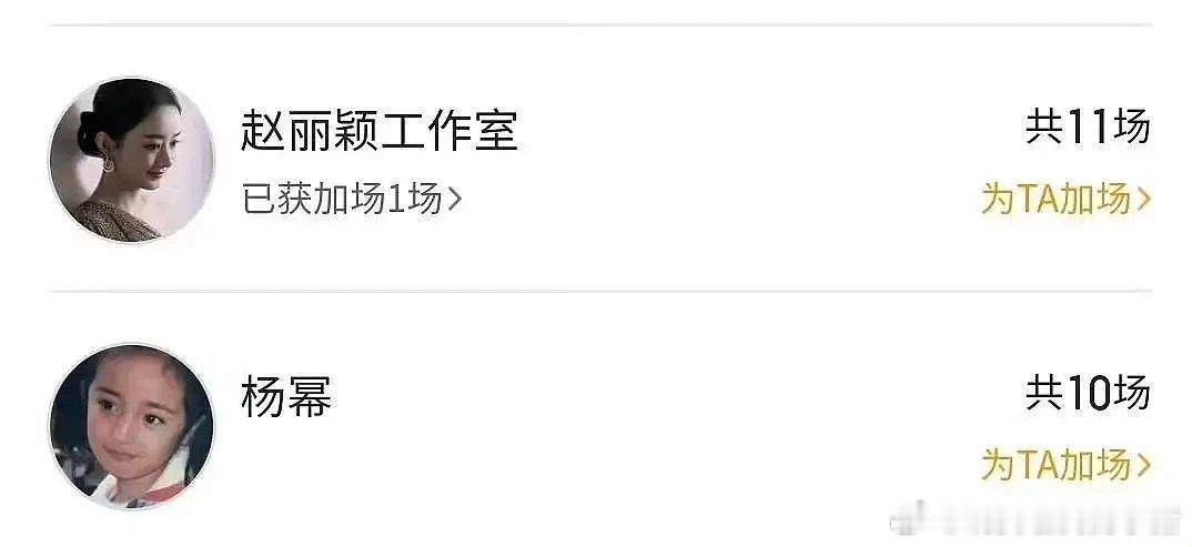 杨幂赵丽颖给辛芷蕾新电影云包场了，本来赵丽颖是 10 场，后来杨幂也包了 10 