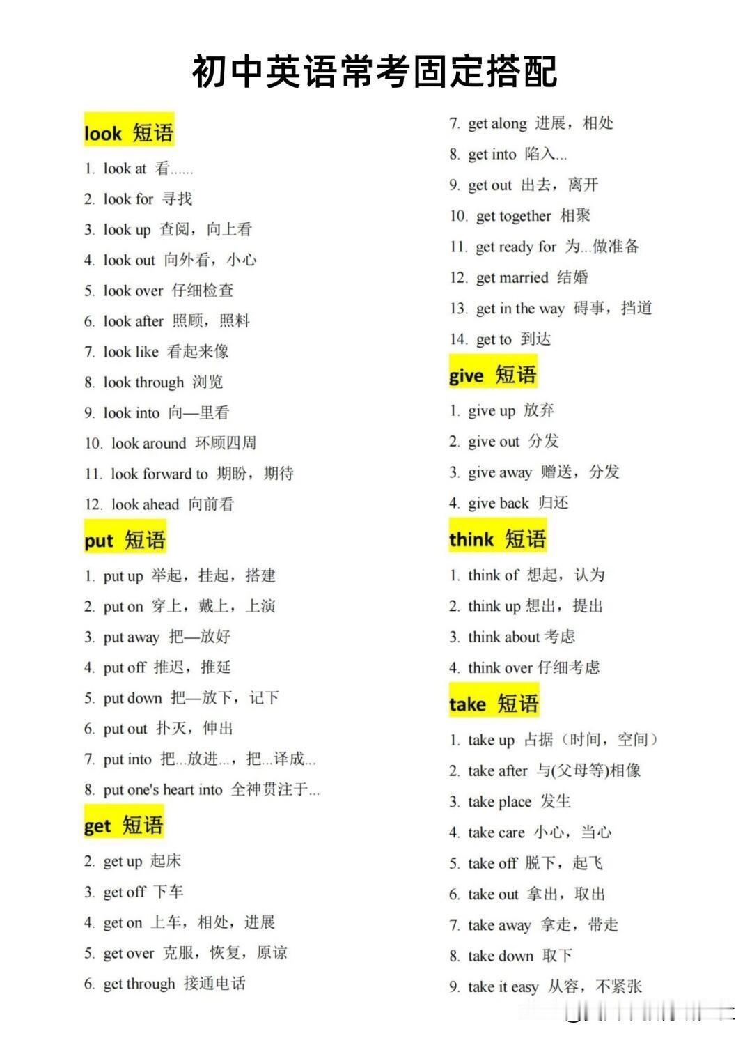 【初中英语 || 常考固定搭配🔥】
中考英语常考，固定搭配！