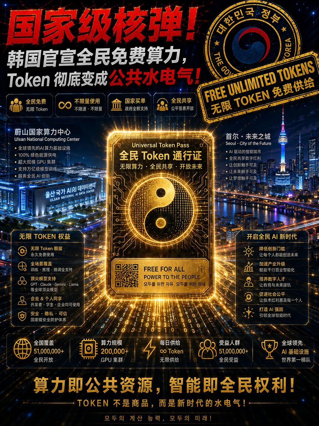 韩国政府官宣“无限 Token 全民免费”政府买单“无限 Token”，韩国到底