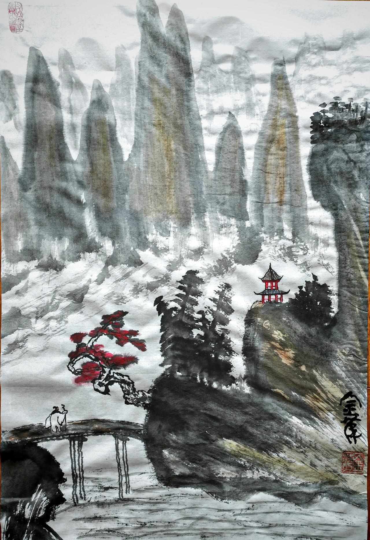 又是秋风送征鸿，
长天云雾伴尔行，
江湖道上多寂寞，
旭日追着夕阳红。