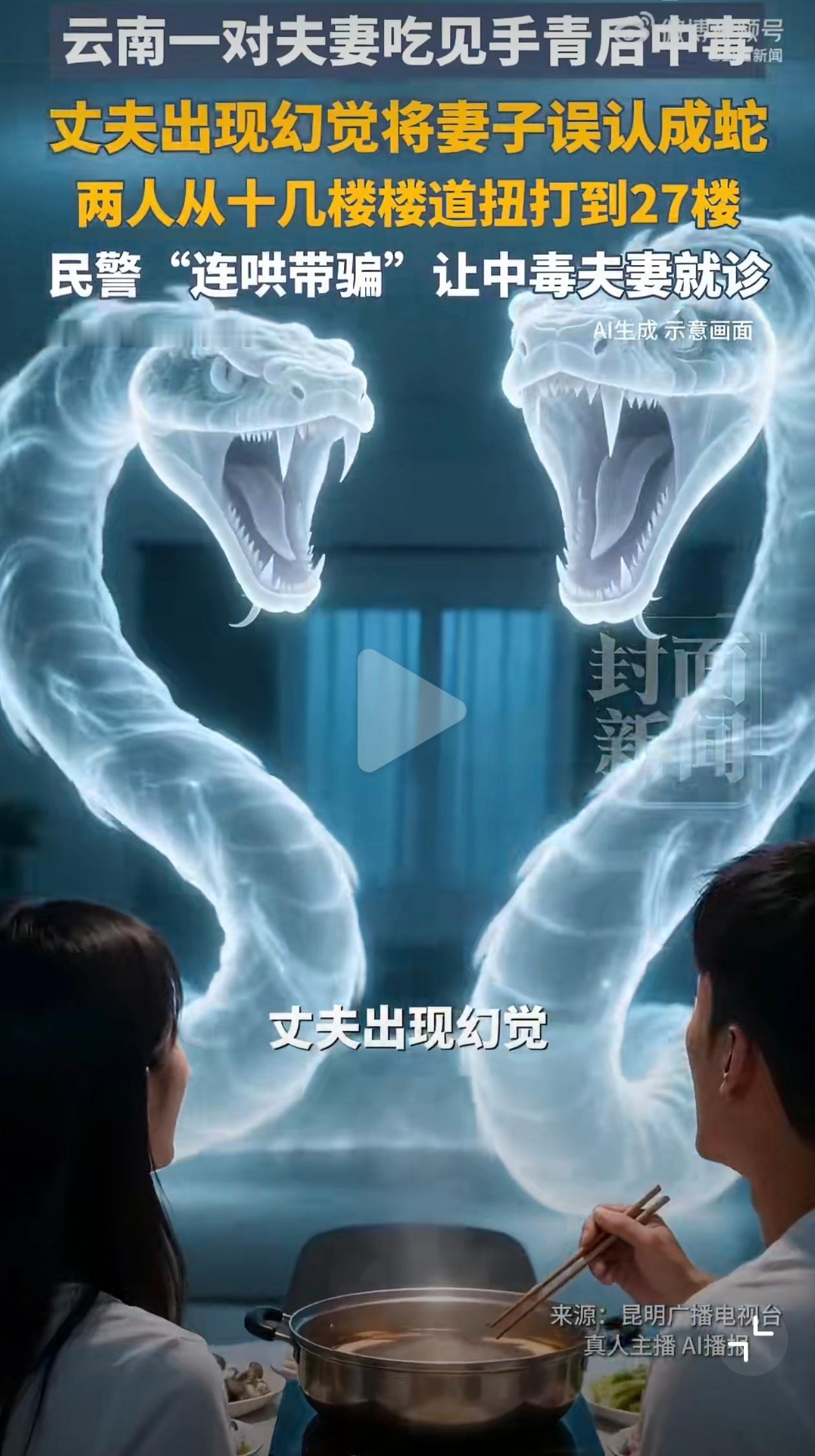 丈夫以为妻子是蛇打斗至27楼好颠的话题，他是出现幻觉了吗？还是故意的？ 原来吃了