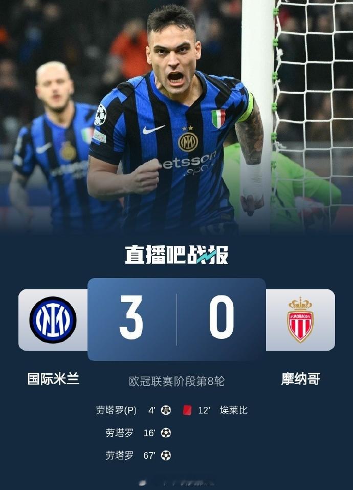 国际米兰3比0摩纳哥 劳塔罗在国米还是大腿，阿瑙是废废了！ 