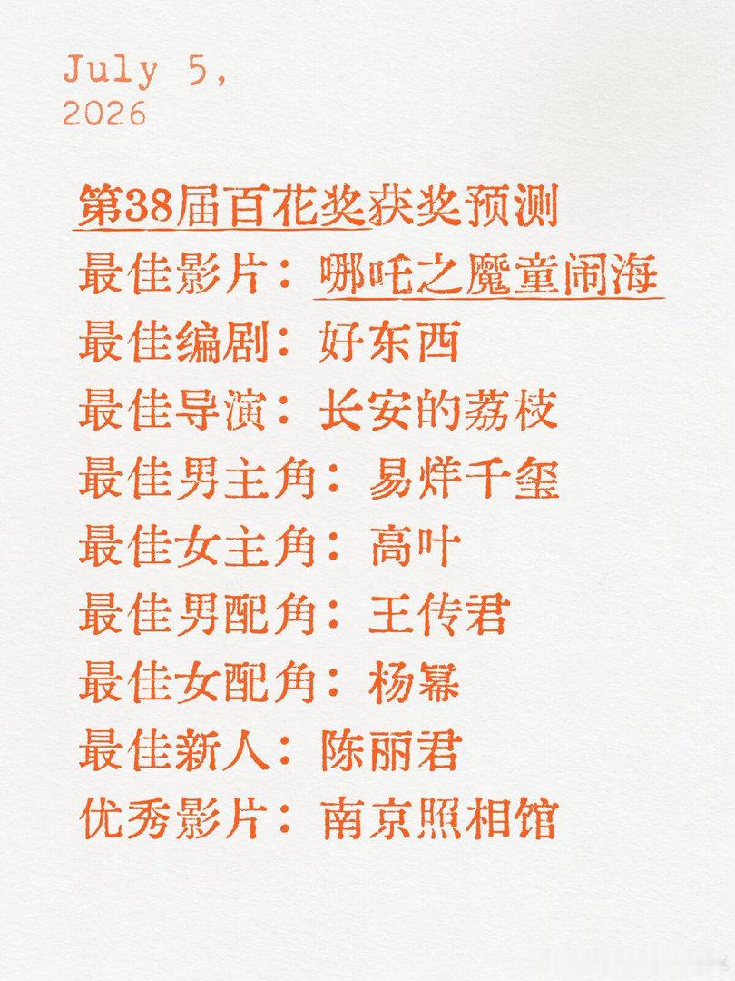 38届百花奖预测 