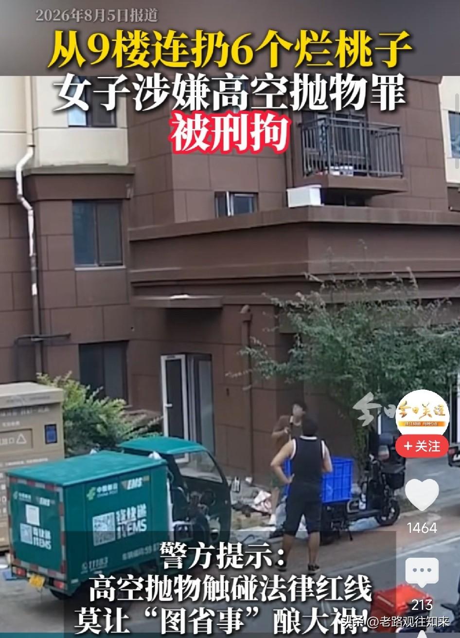 太缺德了！北京，家住9楼的女人嫌下楼扔垃圾太麻烦，打开楼道窗户，把6个烂桃子一个