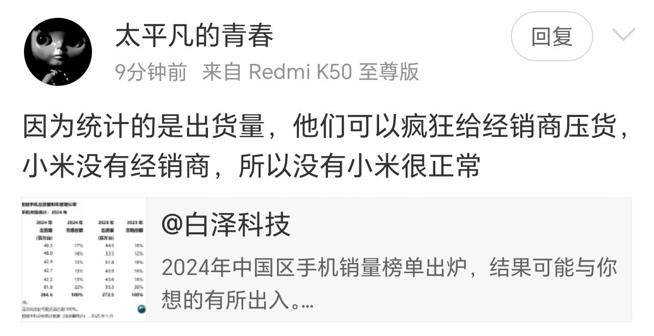 有米粉怀疑Canalys的权威性和可靠性，其实，雷总在14号已经为Canalys