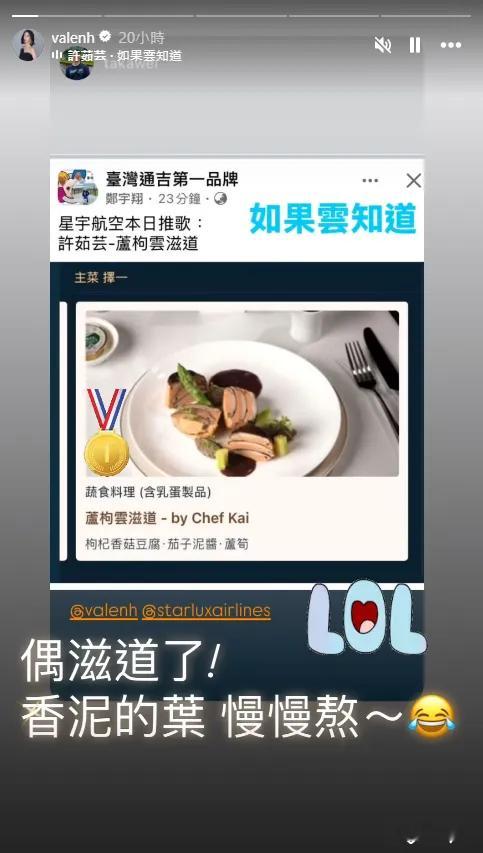 星宇航空有个飞机餐叫「芦枸云滋道」（〈如果云知道〉）🆘网友tag许茹芸，琇琇回
