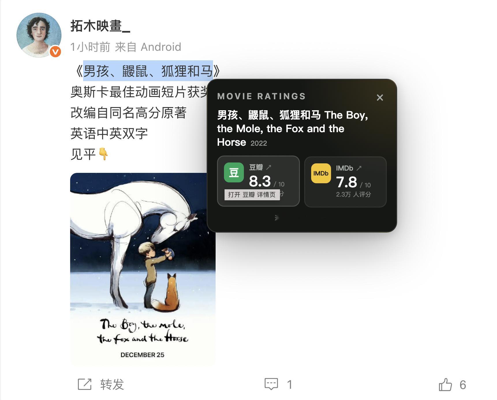 因为有经常查询电影评分的需要，所以 vibe coding 了一个浏览器插件：在