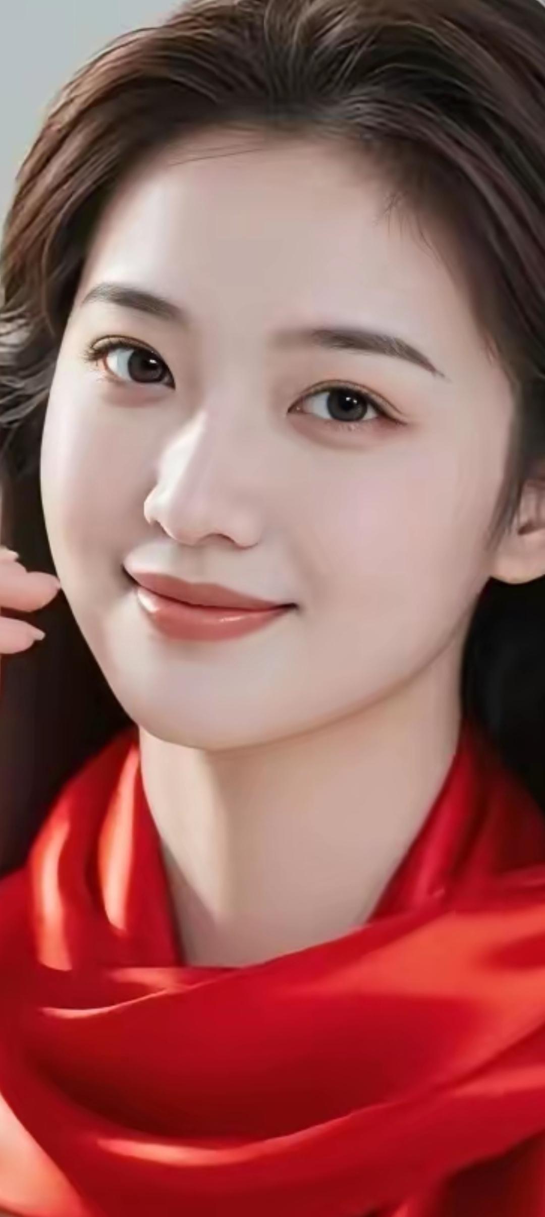 温柔微笑，红衣飘逸，岁月静好。