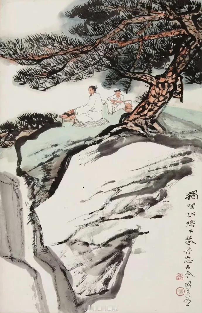 上联：松荫抚瑟闻古韵
下联：[比心]

网络图片/诚谢侵删