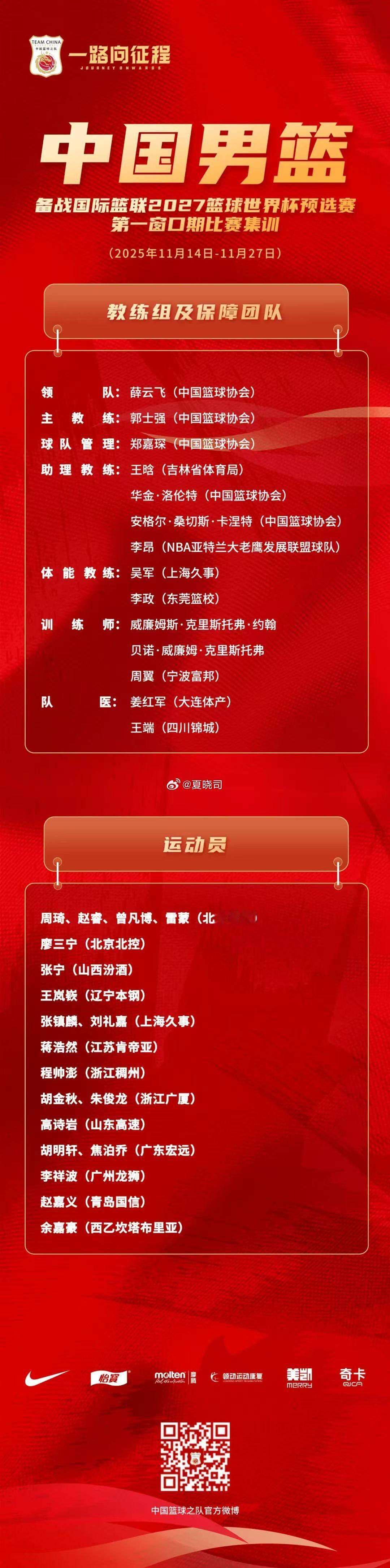 中国男篮，山东高诗岩入选。 