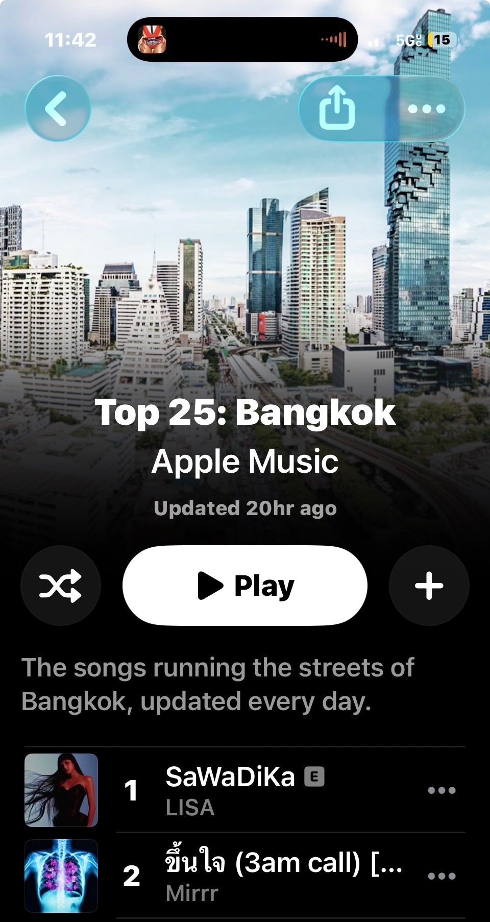 《SaWaDiKa》拿下Apple Music曼谷Top25榜单的第1名！🇹?