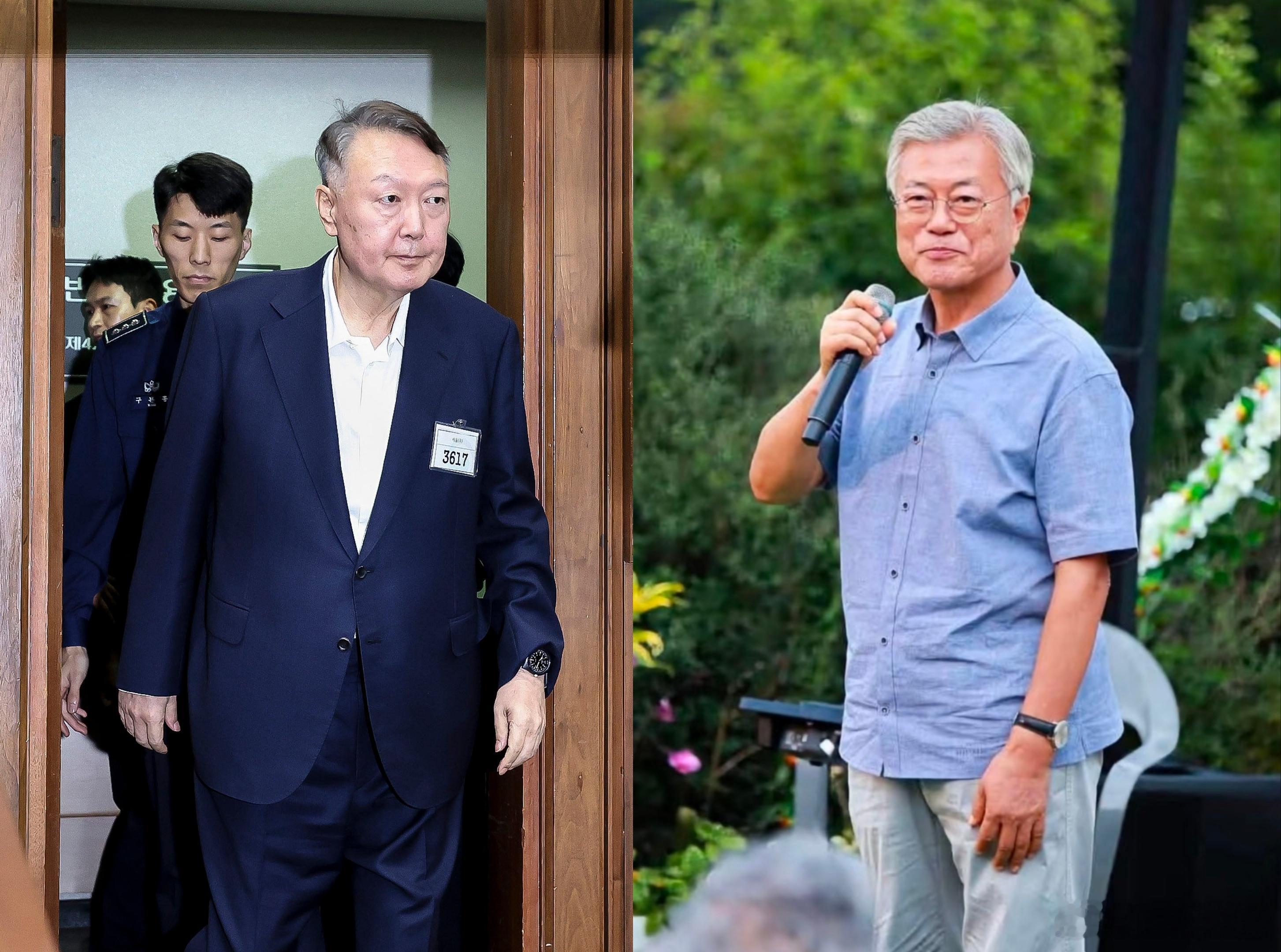 在牢里的尹锡悦65岁已经龙钟潦倒，在村里的文在寅73岁风采依旧。 ​​​