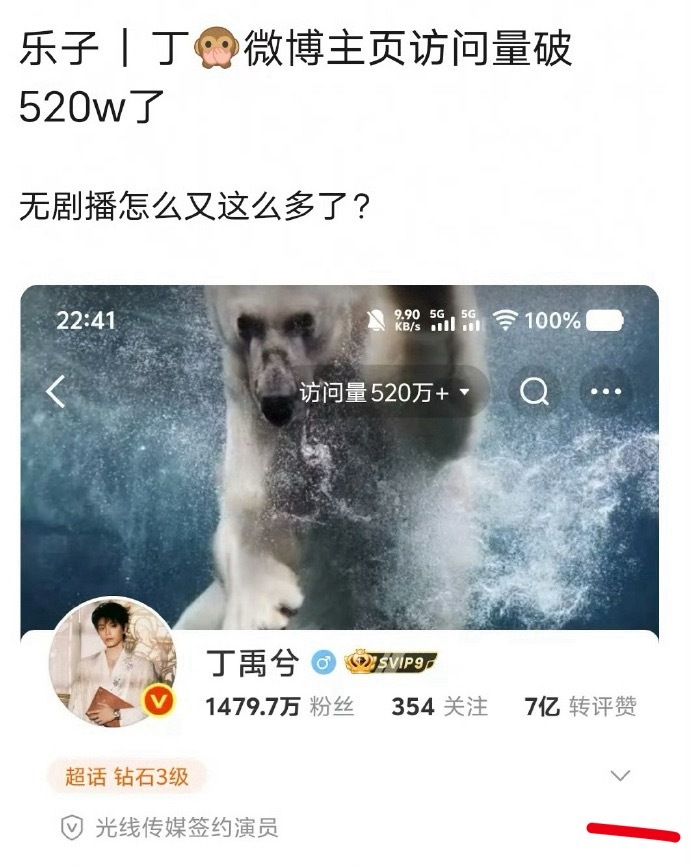 丁禹兮的访问量昨天达到了520万，话说玉溪是不是经常这么高访问量？这几天也没露脸